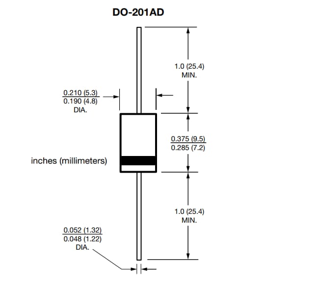 機械図面 - Vishay Semiconductors SB520 to SB560ショットキーバリア整流器